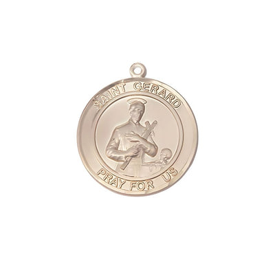 St. Gerard Majella 14kt Gold Round Medal Pendant, Measures 3/4-inch tall by 5/8-inch wide, Bliss Manufacturing