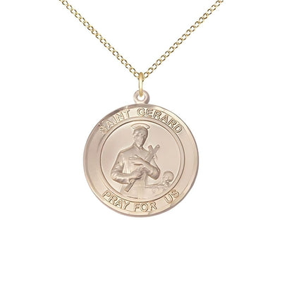 St. Gerard Majella 14kt Gold-filled Round Medal Pendant with Gold-filled Chain, Measures 3/4-inch tall by 5/8-inch wide, Bliss Manufacturing