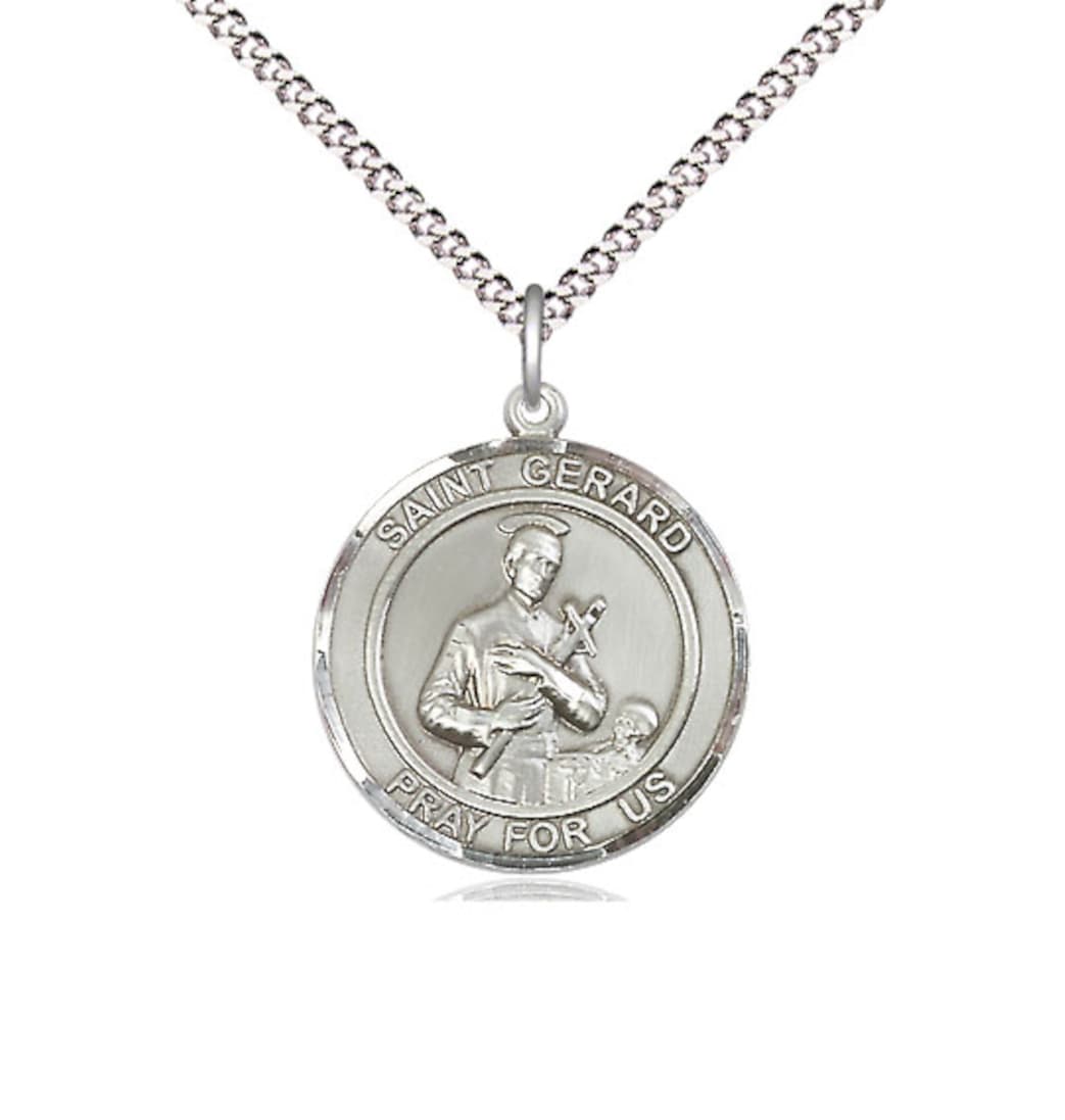 Bliss Medium Round St Gerard Majella Pewter Oval Medal Necklace with Chain,