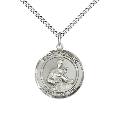 St. Gerard Majella Sterling Silver Round Medal Pendant with Rhodium-plated Chain, Measures 3/4-inch tall by 5/8-inch wide, Bliss Manufacturing