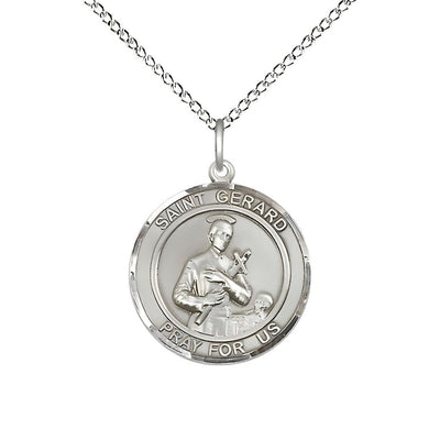 St. Gerard Majella Sterling Silver Round Medal Pendant with Sterling Chain, Measures 3/4-inch tall by 5/8-inch wide, Bliss Manufacturing