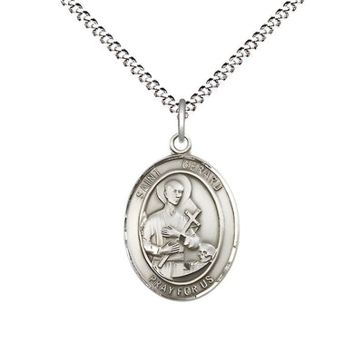 St. Gerard Majella Sterling Silver Oval Medal Pendant with Rhodium-plated Chain, Measures 3/4-inch tall by 1/2-inch wide, Bliss Manufacturing