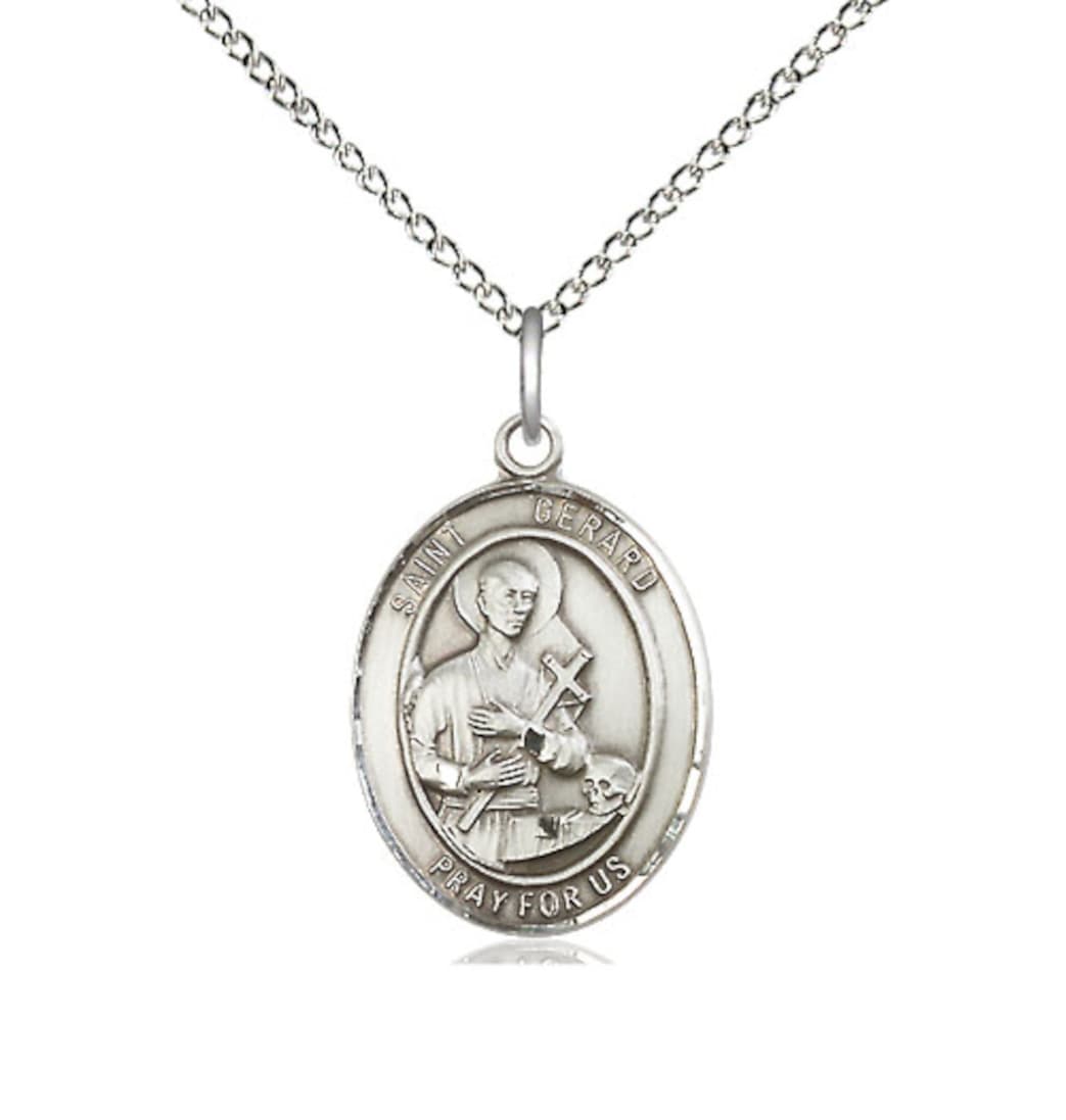 Bliss St Gerard Majella Sterling Silver Oval Medium Medal Necklace with Sterling Silver Chain,