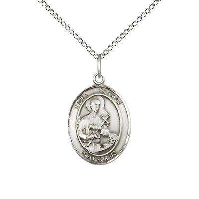 St. Gerard Majella Sterling Silver Oval Medal Pendant with Sterling Chain, Measures 3/4-inch tall by 1/2-inch wide, Bliss Manufacturing
