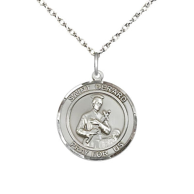 St. Gerard Majella Sterling Silver Round Medal Pendant with Sterling Silver Ropw Chain, Measures 3/4-inch tall by 5/8-inch wide, Bliss Manufacturing