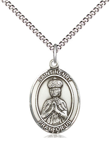 bliss manufacturing medium st henry II pewter medal on a 18inch light rhodium-plated curb chain,