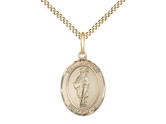 Medium Bliss St Gregory the Great Gold-filled Oval Medal Necklace,