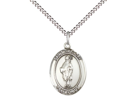 Medium Bliss St Gregory the Great Sterling Silver Oval Medal Necklace,