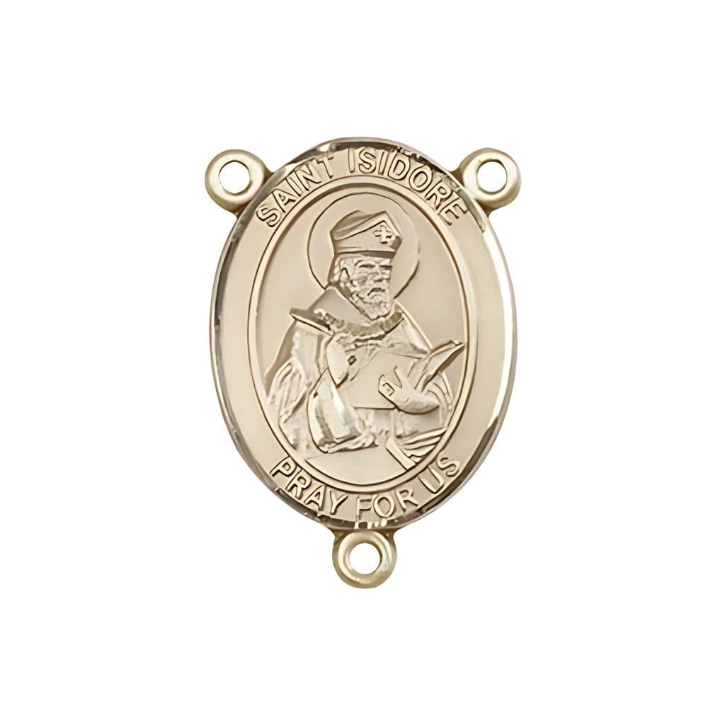 St. Isidore of Seville Engravable Rosary Centerpiece in Gold, 3/4-inch, Bliss USA,