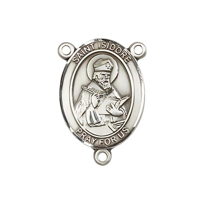 St. Isidore of Seville Engravable Rosary Centerpiece, 3/4-inch, pewter / sterling silver / gold-filled, Bliss Manufacturing