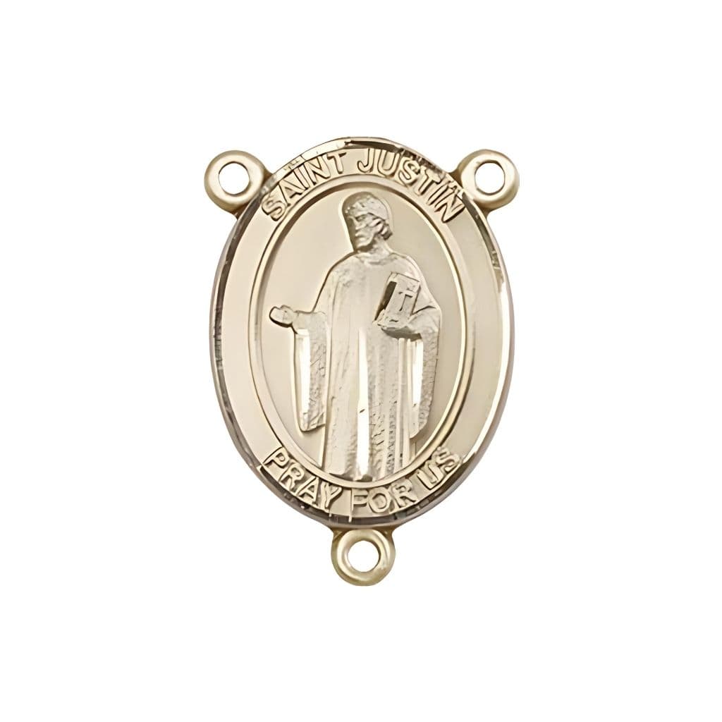 St. Justin Engravable Rosary Centerpiece in Gold, Made USA by Bliss