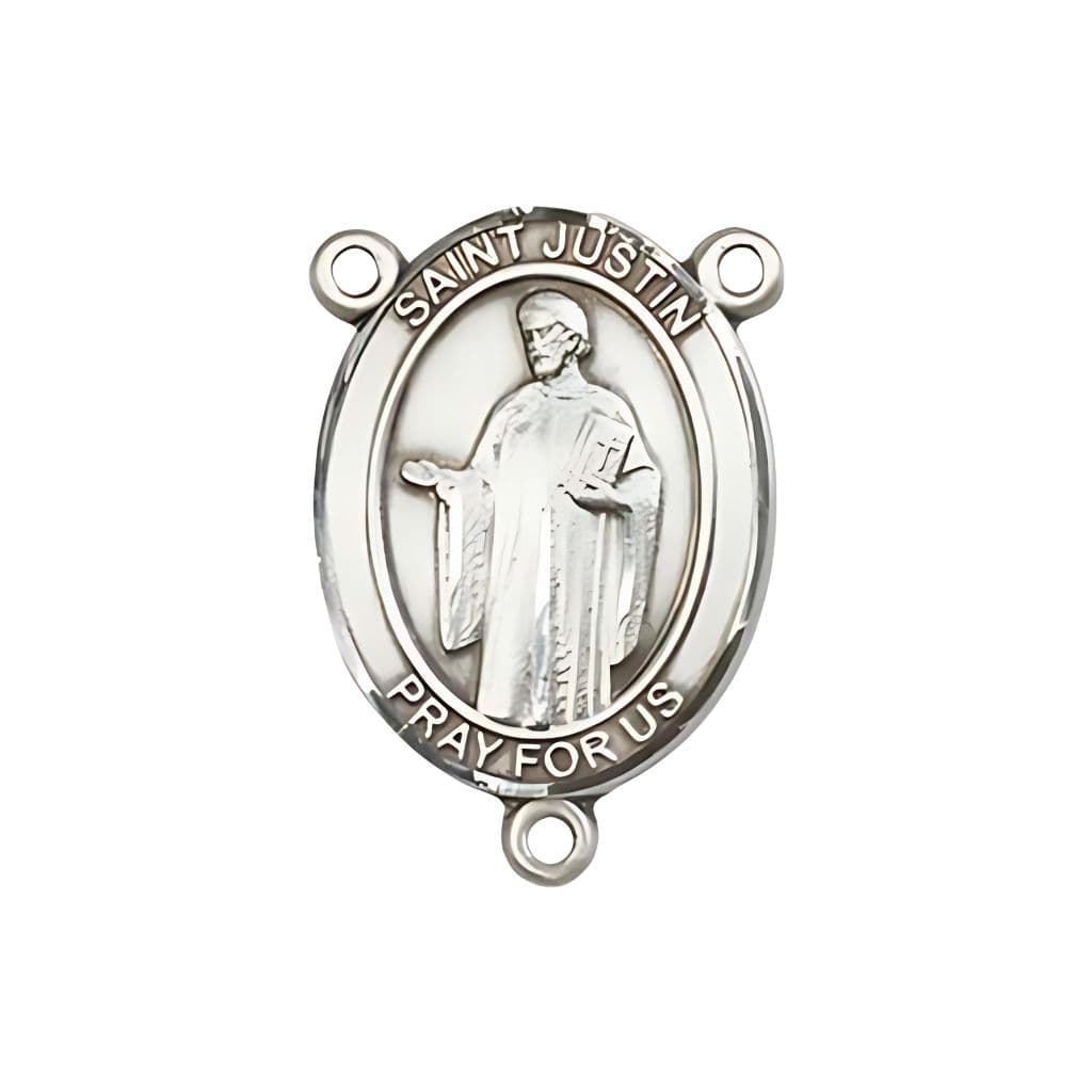 St. Justin Engravable Rosary Centerpiece in Silver, Made USA by Bliss