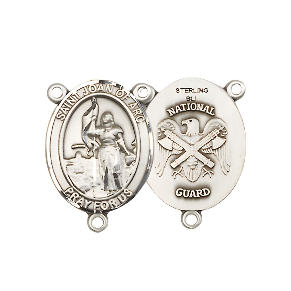 Bliss National Guard St. Joan of Arc Rosary Sterling Silver Centerpiece, Measures 3/4-inch by 1/2-inch.