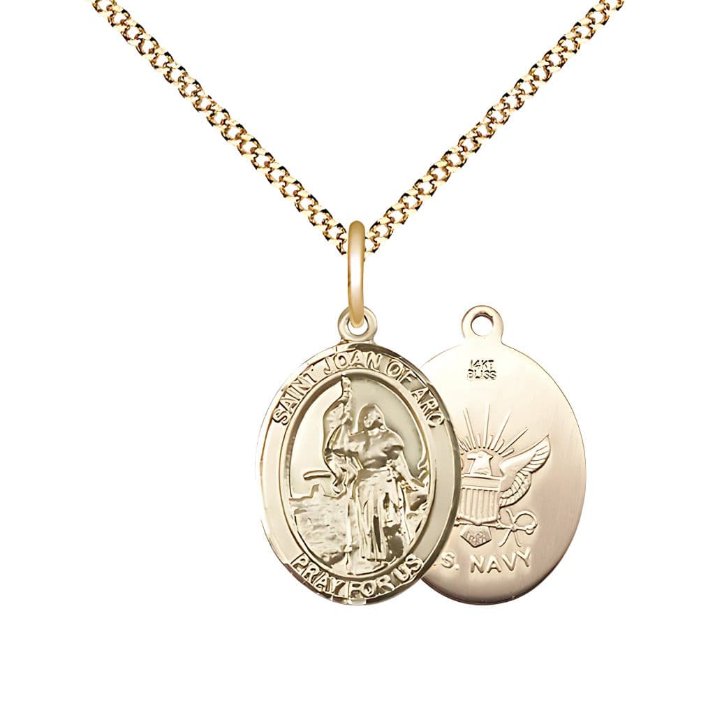 Bliss St. Joan of Arc and U.S. Navy Emblem 14kt Gold-filled Medal with Plated Chain, 3/4-inch,