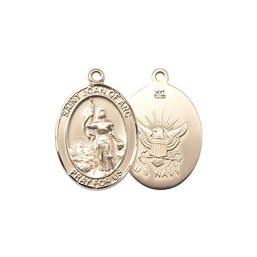 Bliss St. Joan of Arc and U.S. Navy Emblem 14kt Gold Medal, 3/4-inch,