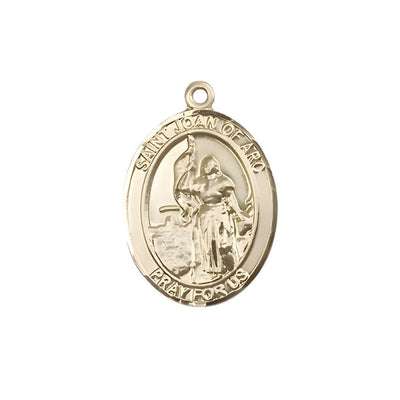 St. Joan of Arc 14kt Gold Oval Medal Pendant, Measures 3/4-inch tall by 1/2-inch wide. Deluxe Gift Box, Bliss Manufacturing