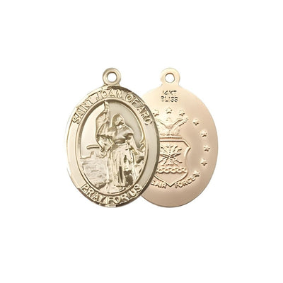 St. Joan of Arc Air Force 14kt Gold Oval Medal Pendant, Measures 3/4-inch tall by 1/2-inch wide. Deluxe Gift Box, Bliss Manufacturing