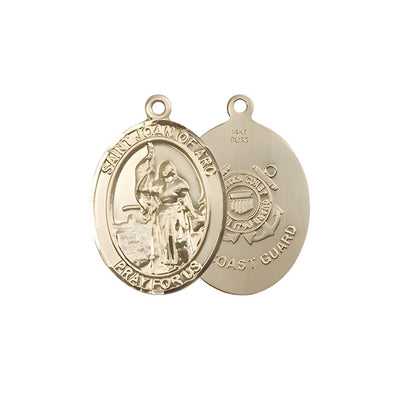St. Joan of Arc Coast Guard 14kt Gold Oval Medal Pendant, Measures 3/4-inch tall by 1/2-inch wide. Deluxe Gift Box, Bliss Manufacturing