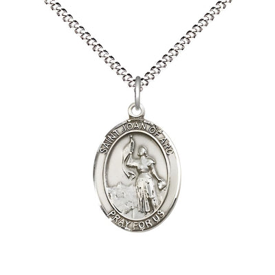 Army St. Joan of Arc Pewter Oval Medal Pendant with Rhodium-plated Chain, Measures 3/4-inch tall by 1/2-inch wide. Deluxe Gift Box, Bliss Manufacturing