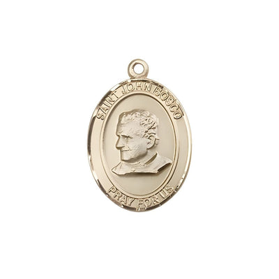 St. John Bosco 14kt Gold Oval Medal Pendant, Measures 3/4-inch tall by 1/2-inch wide, Bliss Manufacturing