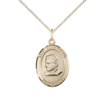 St. John Bosco 14kt Gold Oval Medal Pendant with 14kt Gold Chain, Measures 3/4-inch tall by 1/2-inch wide, Bliss Manufacturing