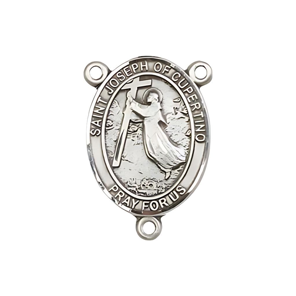 Bliss St. Joseph of Cupertino Engravable Rosary Centerpiece in Pewter with Plane on Back,