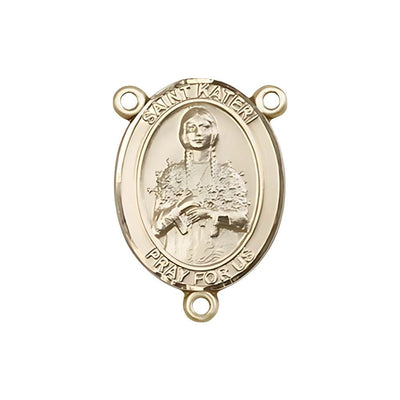 St. Kateri Tekakwitha Engravable Rosary Centerpiece in Gold, 34-inch, Bliss Manufacturing