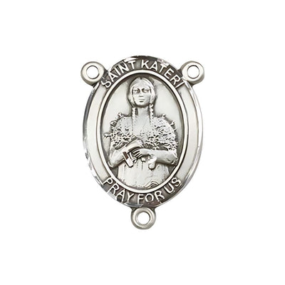 St. Kateri Tekakwitha Engravable Rosary Centerpiece in Silver, 34-inch, Bliss Manufacturing