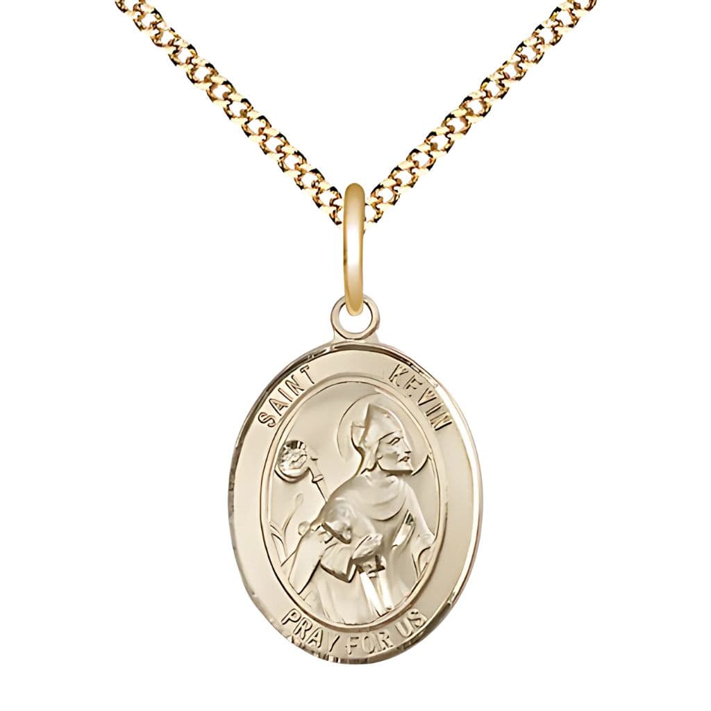 Bliss St. Kevin Gold-filled Oval Engravable Medal Necklace, 3/4-inch, Gold-Plated Chain,
