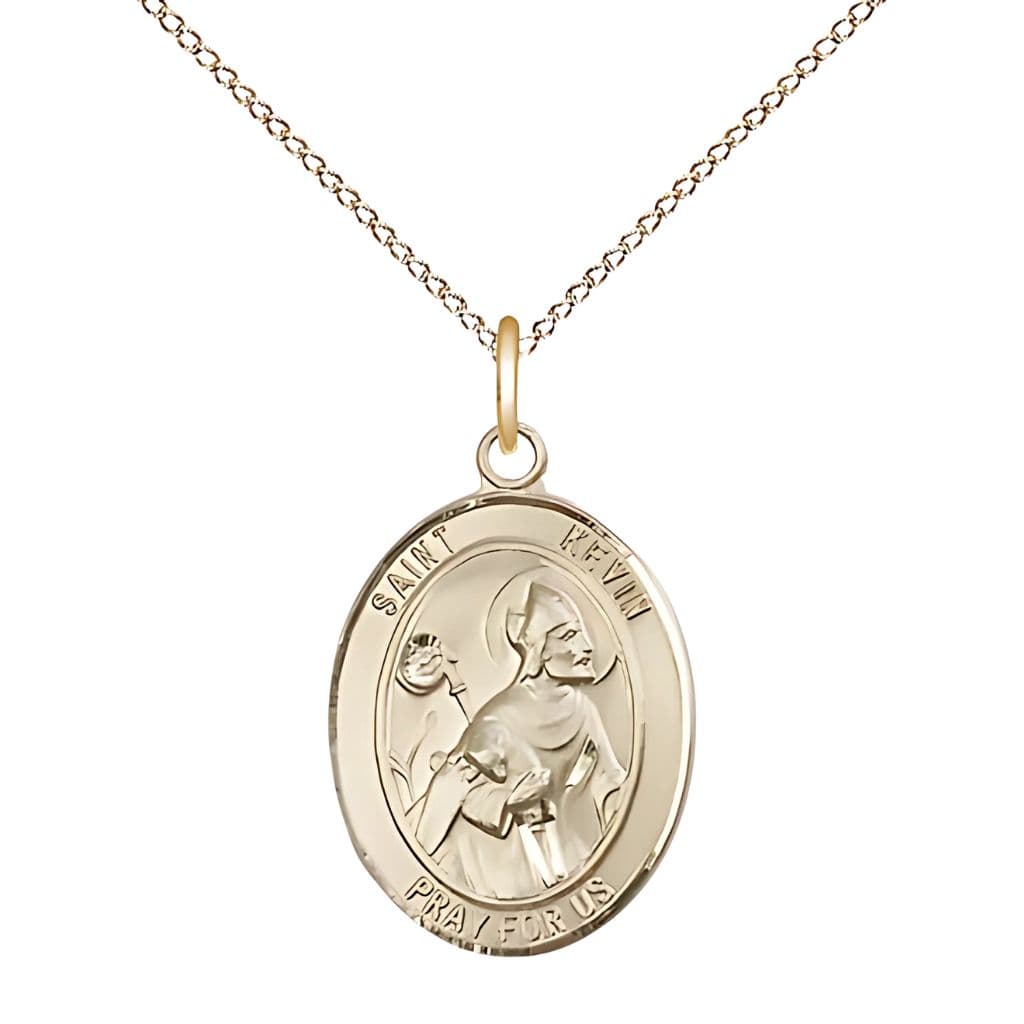 Bliss St. Kevin Gold-filled Oval Engravable Medal Necklace, 3/4-inch, Gold-filled Chain,