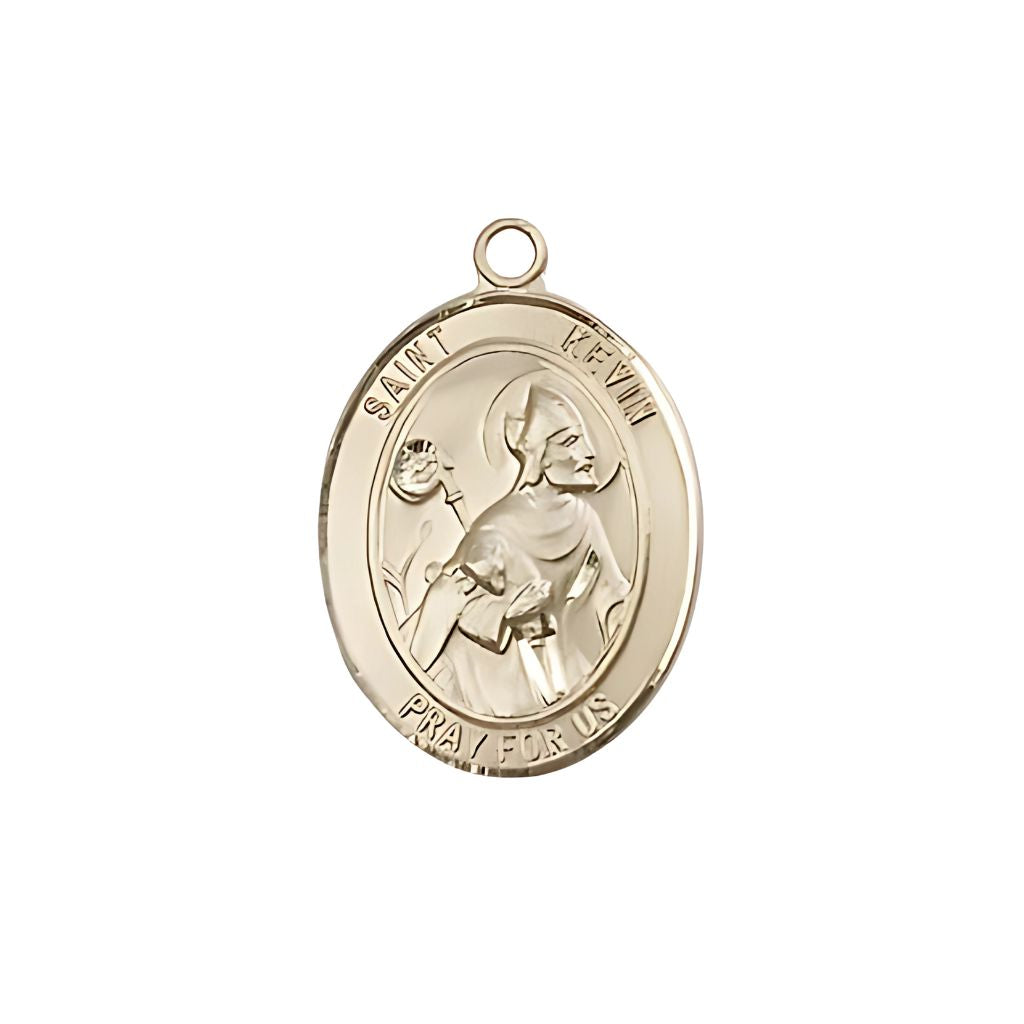 Bliss St. Kevin 14kt Gold Oval Medal, 3/4-inch Pendant,