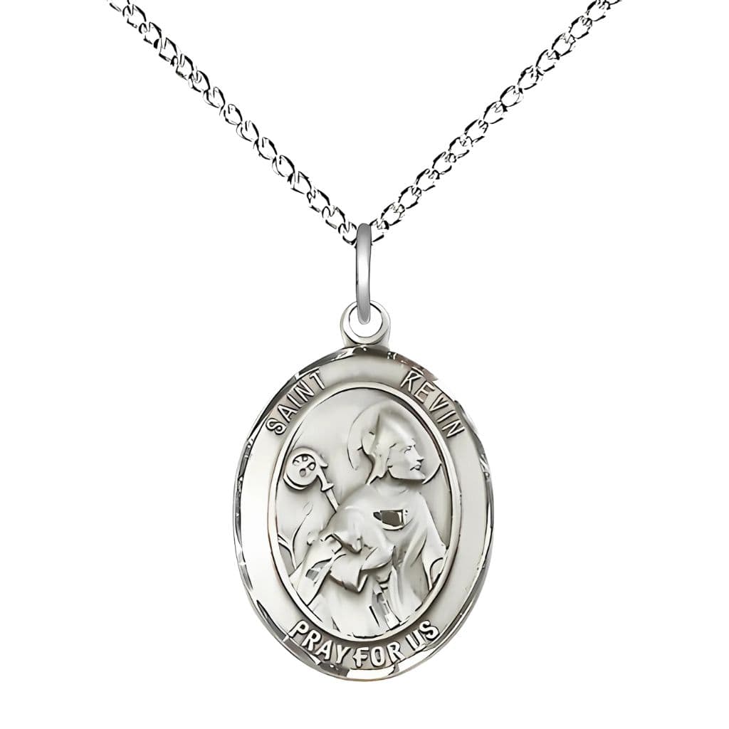 St. Kevin Sterling Silver Oval Engravable Medal Necklace | Bliss USA