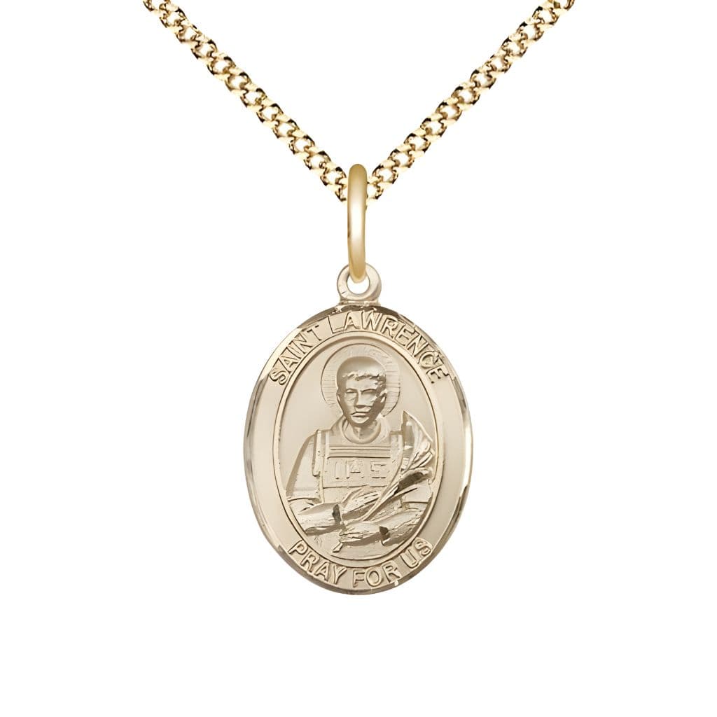 Bliss St. Lawrence 14kt Gold-filled Oval Medal Pendant with Gold-plated Chain, Measures 3/4-inch tall by 1/2-inch wide.