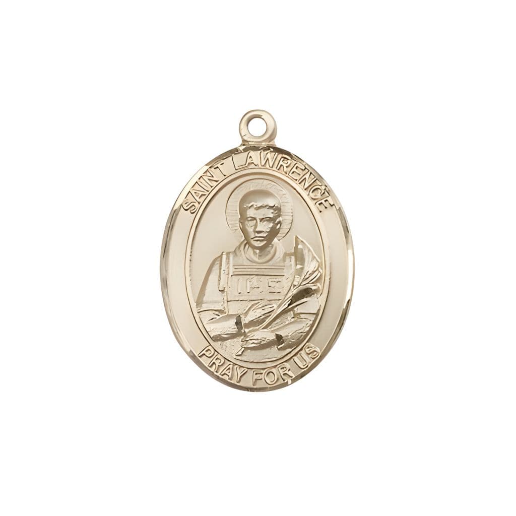 Bliss St. Lawrence 14kt Gold Oval Medal Pendant, Measures 3/4-inch tall by 1/2-inch wide.