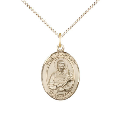 St. Lawrence 14kt Gold Oval Medal Pendant with 14kt Gold Chain, Measures 3/4-inch tall by 1/2-inch wide, Bliss Manufacturing
