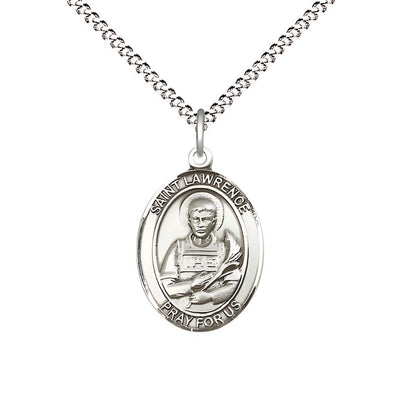 St. Lawrence Pewter Oval Medal Pendant with Rhodium-plated Chain, Measures 3/4-inch tall by 1/2-inch wide, Bliss Manufacturing