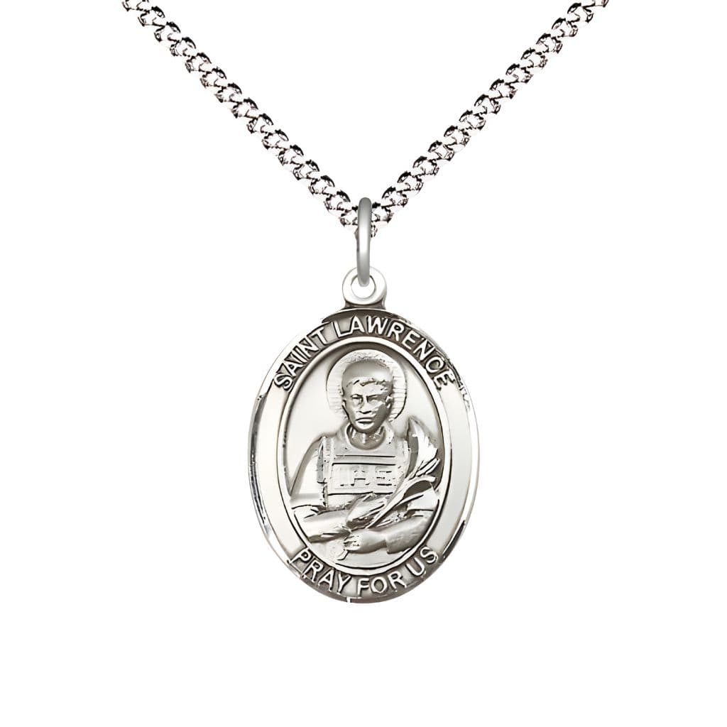 Bliss St. Lawrence Sterling Silver Oval Medal Pendant with Rhodium-plated Chain, Measures 3/4-inch tall by 1/2-inch wide.