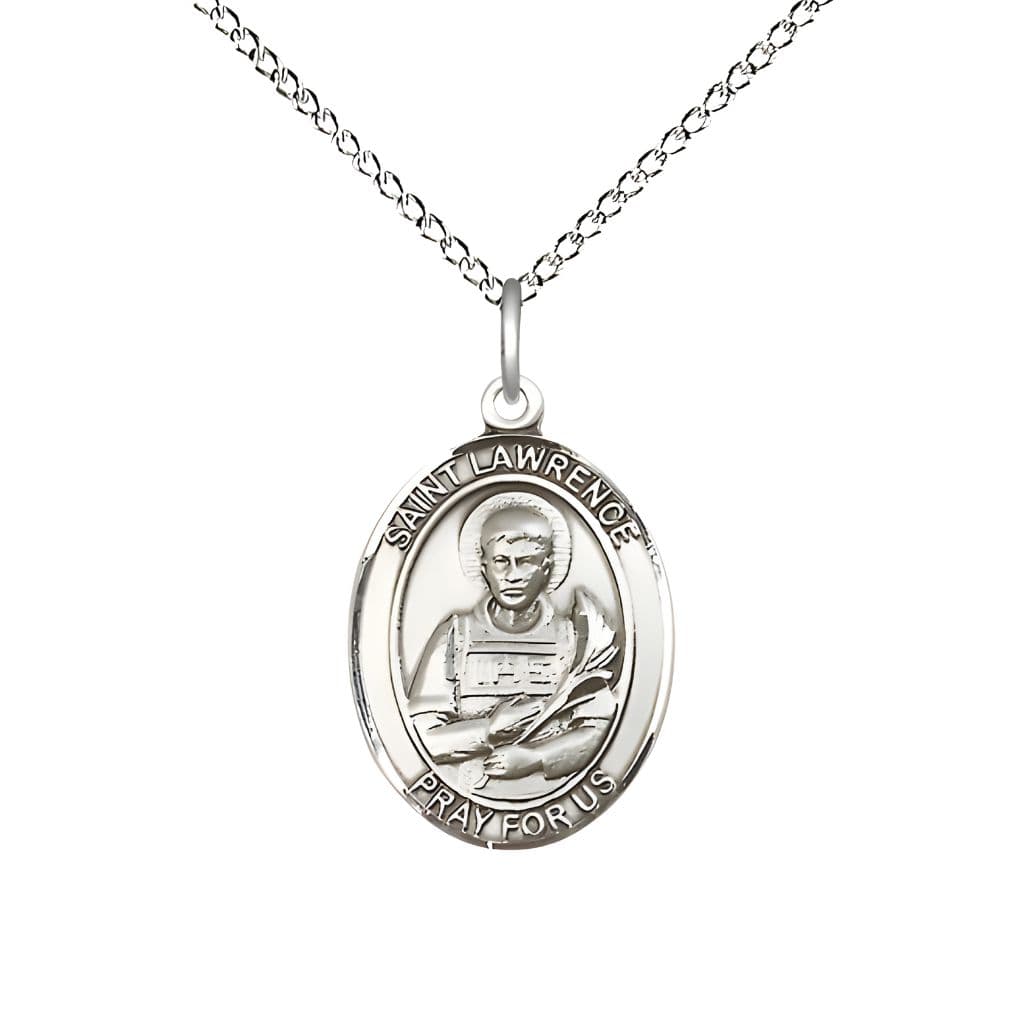 Bliss St. Lawrence Sterling Silver Oval Medal Pendant with Sterling Chain, Measures 3/4-inch tall by 1/2-inch wide.