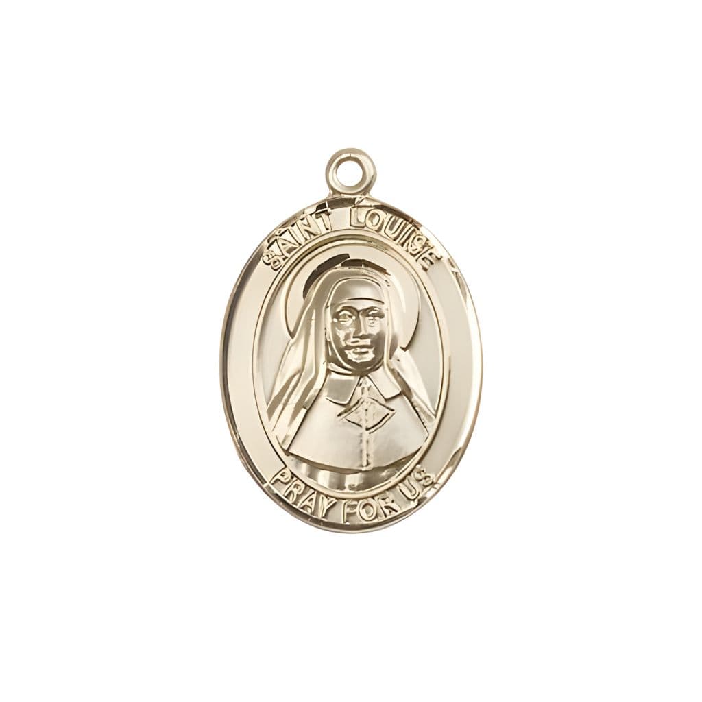 Bliss St. Louise de Marillac 14kt Gold Oval Medal Pendant, Measures 3/4-inch tall by 1/2-inch wide.