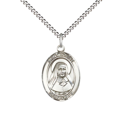 St. Louise de Marillac Pewter Oval Medal Pendant with Rhodium-plated Chain, Measures 3/4-inch tall by 1/2-inch wide, Bliss Manufacturing