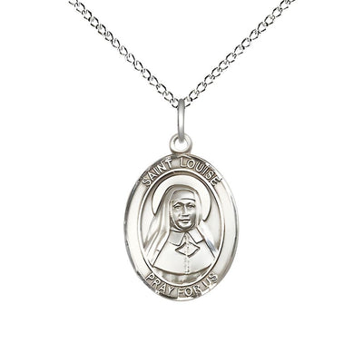 St. Louise de Marillac Sterling Silver Oval Medal Pendant with Sterling Chain, Measures 3/4-inch tall by 1/2-inch wide, Bliss Manufacturing