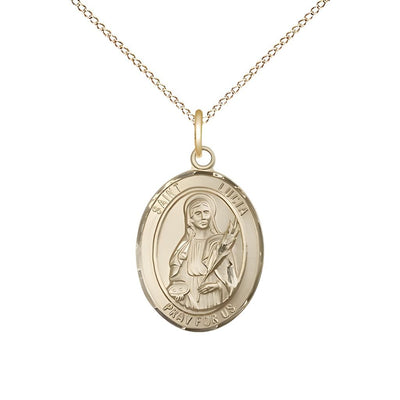St. Lucia of Syracuse 14kt Gold Oval Medal Pendant with 14kt Gold Chain, Measures 3/4-inch tall by 1/2-inch wide, Bliss Manufacturing