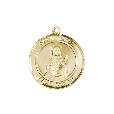 St. Lucia of Syracuse 14kt Gold Round Medal Pendant, Measures 3/4-inch tall by 5/8-inch wide, Bliss Manufacturing
