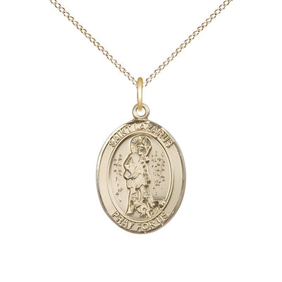 St. Lazarus 14kt Gold-filled Oval Medal Pendant with Gold-filled Chain, Measures 3/4-inch tall by 1/2-inch wide, Bliss Manufacturing