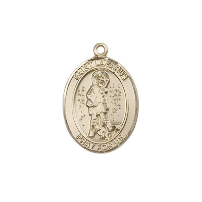 St. Lazarus 14kt Gold Oval Medal Pendant, Measures 3/4-inch tall by 1/2-inch wide, Bliss Manufacturing