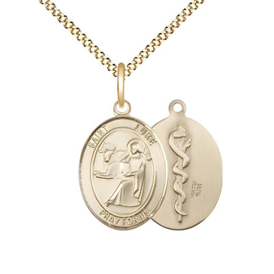 St. Luke the Apostle Doctor 14kt Gold-filled Oval Medal Pendant with Gold-plated Chain, Measures 3/4-inch tall by 1/2-inch wide, Bliss Manufacturing