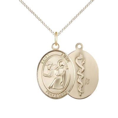 St. Luke the Apostle Doctor 14kt Gold-filled Oval Medal Pendant with Gold-filled 1/2-inch wide, Bliss Manufacturing