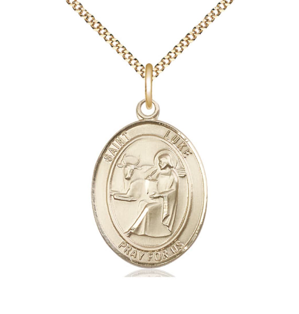 Bliss St Luke the Apostle Gold-filled Medal Oval Engravable Medal Necklace with Plated Chain,