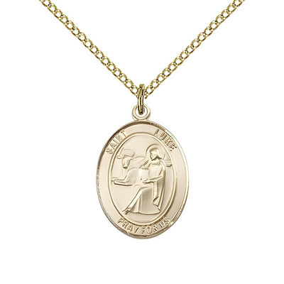 St. Luke the Apostle 14kt Gold-filled Oval Medal Pendant with Gold-filled Chain, Measures 3/4-inch tall by 1/2-inch wide, Bliss Manufacturing
