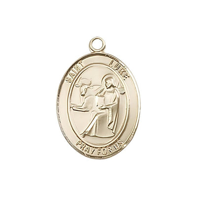 St. Luke the Apostle 14kt Gold Oval Medal Pendant, Measures 3/4-inch tall by 1/2-inch wide, Bliss Manufacturing
